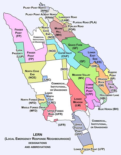 Map showing the Local Emergency Response Neighbourhoods