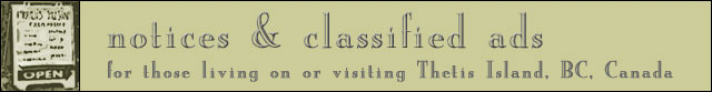 Notices & Classifieds for Thetis Islanders